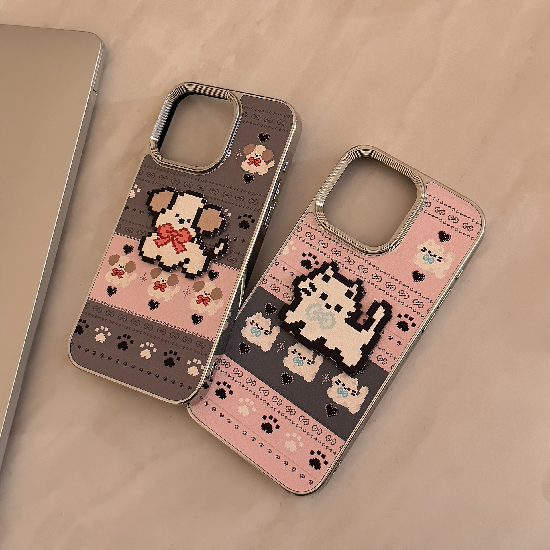 适用于苹果16promax可爱猫狗手机壳16Pro情侣款iPhone15立体支架14promax电镀壳13Pro卡通有趣16超火手机壳