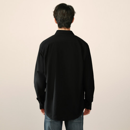 【牛津纺】HLA/海澜之家长袖衬衫春秋季新款刺绣休闲黑衬衣男 - 图0