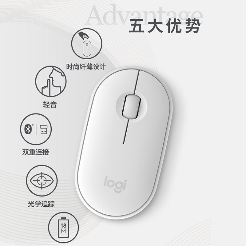 罗技pebble无线蓝牙鼠标LOGITECH女生办公安静轻巧可爱电脑滑鼠 - 图1