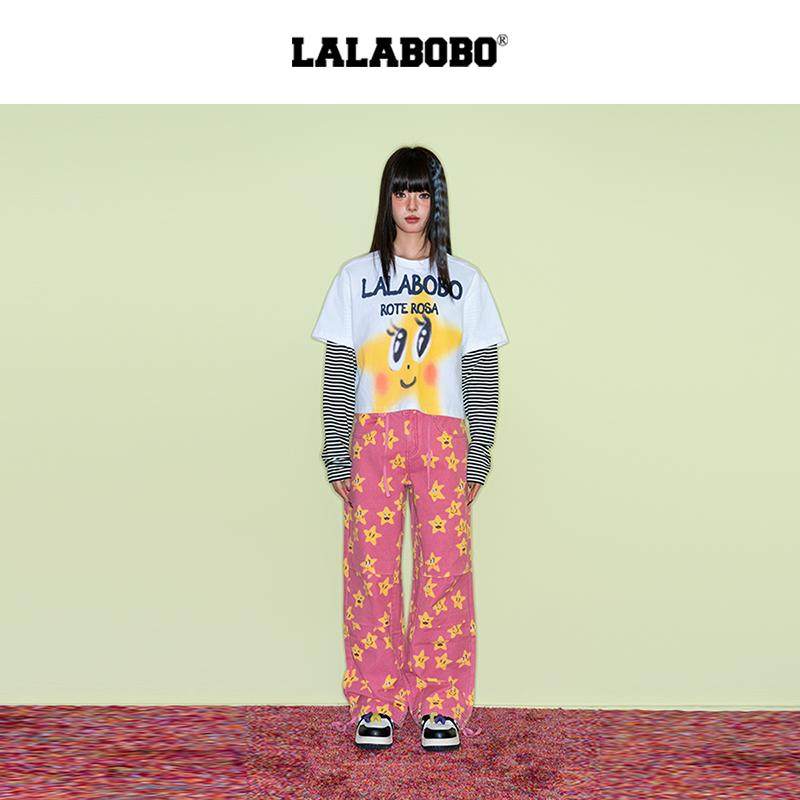 【汪苏泷同款】LALABOBO25年春季长裤原创新款满印花星星阔腿裤子,淘宝优惠券,粉丝福利购,淘宝优惠卷