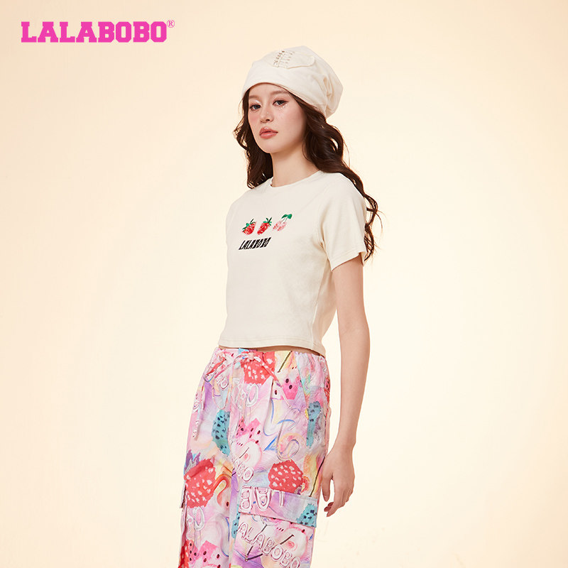 颖儿同款LALABOBO夏新休闲H型可爱骰子水果短袖T恤女|LBDA-WSDT42
