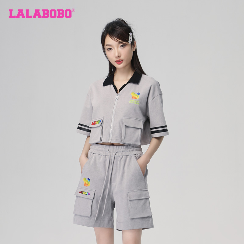 LALABOBO2023夏季新款彩虹宽松运动polo领短袖T恤 - 图0