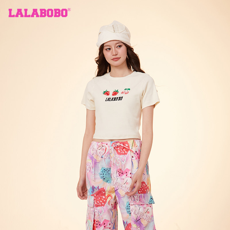 颖儿同款LALABOBO夏新休闲H型可爱骰子水果短袖T恤女|LBDA-WSDT42