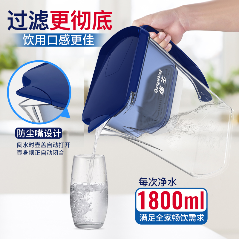 强生净水壶家用自来水除氯过滤器厨房净水滤芯直饮滤水壶一壶九芯