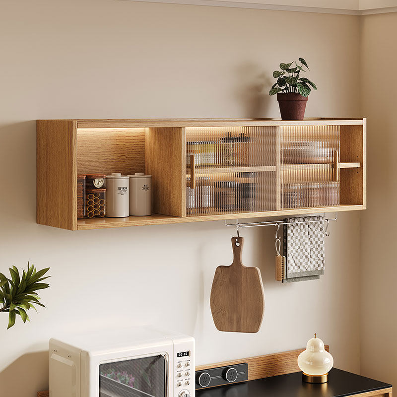 实木吊柜挂墙上厨房一体家用玻璃门小户型壁柜阳台悬空调味储物柜,淘宝优惠券,粉丝福利购,淘宝优惠卷