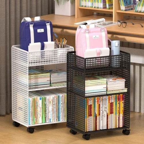 桌下置物架书桌旁小书架可移动落地办公桌边学生书本书包收纳滑轮 - 图2