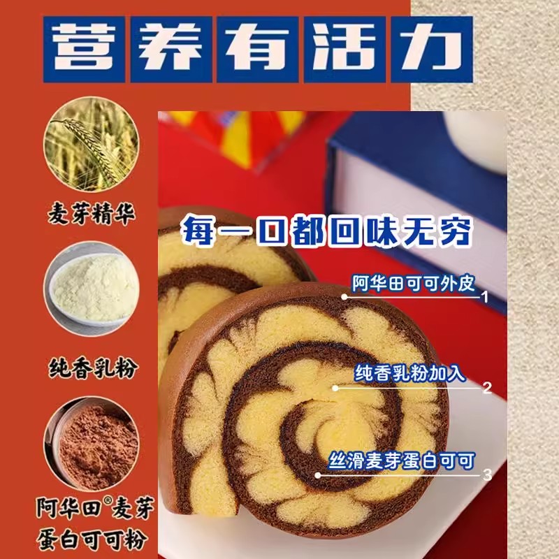 阿华田蛋糕卷整箱瑞士卷夹心巧克力早餐面包小零食礼盒装官方正品-图2