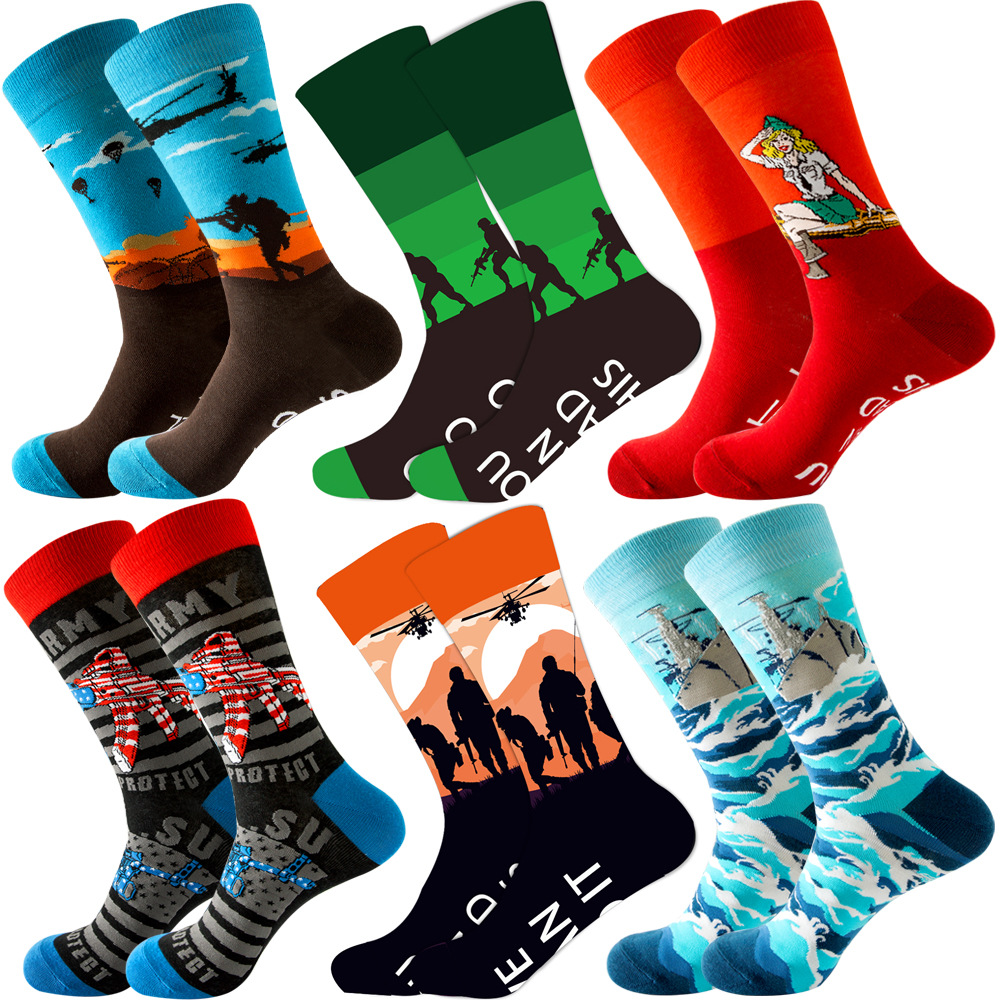 New Happy Mens Socks Women Novelty Cartoon Sock Combed Cotto - 图0