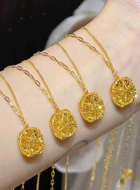 金包银项链女小方糖吊坠镂空拉丝时尚甜美锁骨链情人节礼物送女友