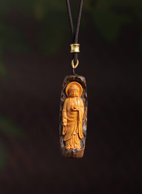 澈柔观音赐福沉香木吊坠男女马年招财转运项坠大日如来随身项链a2