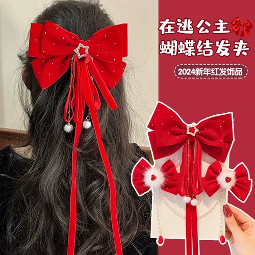 Детская заколка для волос с бантиком для принцессы с кисточками, праздничнный аксессуар для волос