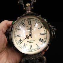Flow copper double decoration old things seat clock water crystal ball tiger head round mechanical table ancient play back home loaded crystal ball table piece