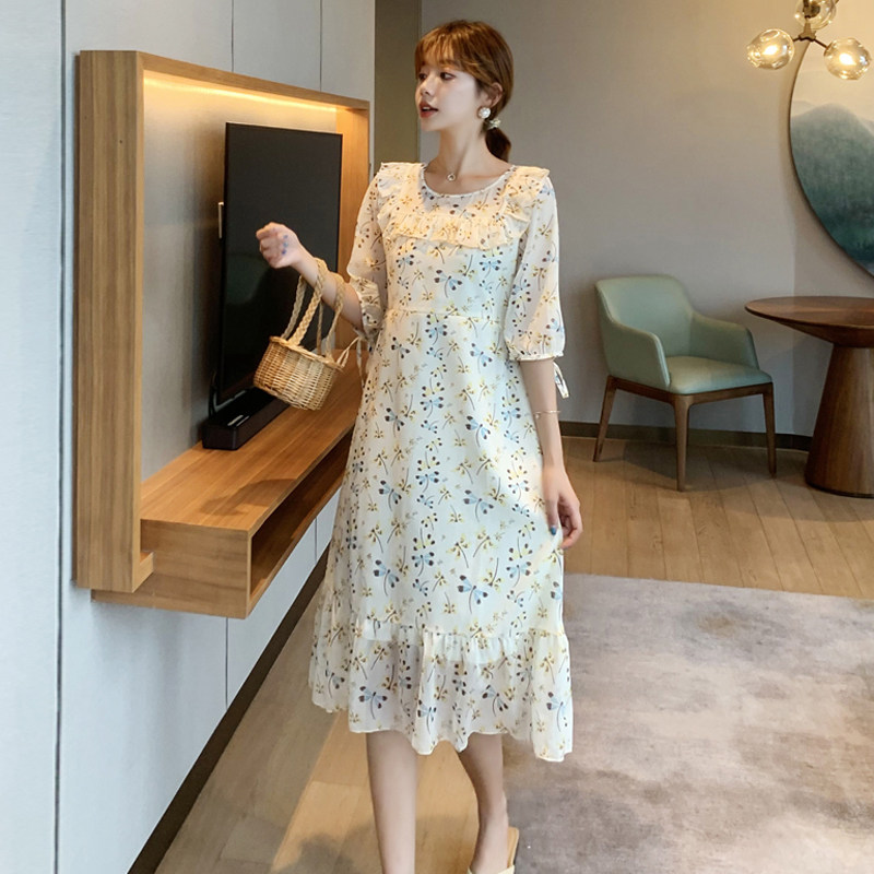 孕妇夏装雪纺2020夏季潮妈喂奶裙子 纤妃诗连衣裙