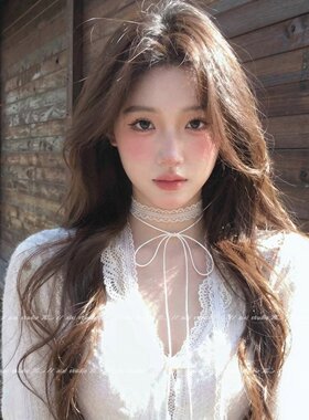 清冷感白色蕾丝长条项链系脖颈链