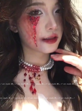 法式复古三层珍珠流苏水晶项链女