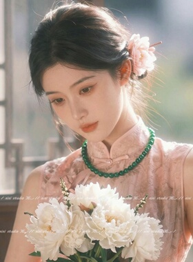 绿色串珠项链女款新中式旗袍颈链