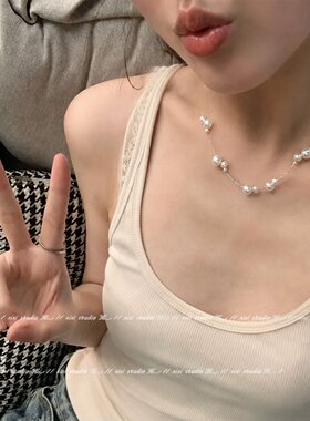 双层满天星珍珠项链挂脖颈链锁骨