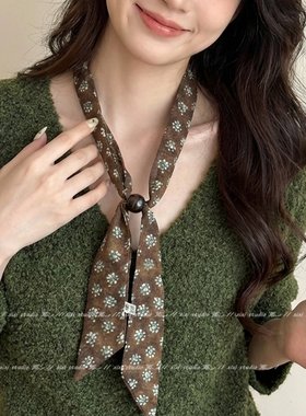 法式黑色波点丝巾项链串珠颈饰女