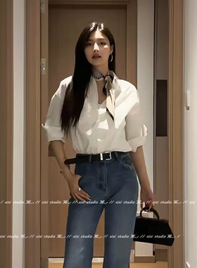 法式黑白条纹长丝巾颈带系脖项链