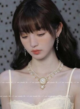 法式宫廷风串珠蕾丝锁骨链女轻奢