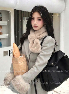 东北旅游卡其色毛绒短款小围脖冬