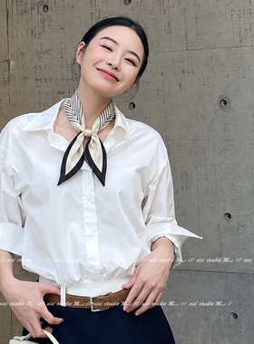白色条纹磁吸小丝巾围巾系脖领巾