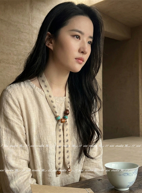 法式优雅腰果花串珠丝巾项链配饰