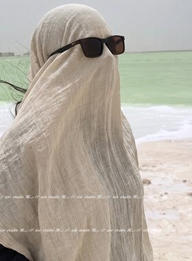 埃及沙漠旅游穿搭米白色防晒披肩