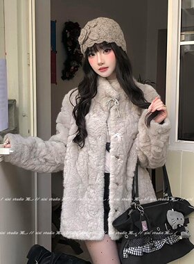 韩系灰色针织花朵毛线帽子女冷帽