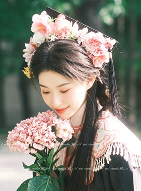 粉色仿真玫瑰花发饰毕业季簪花