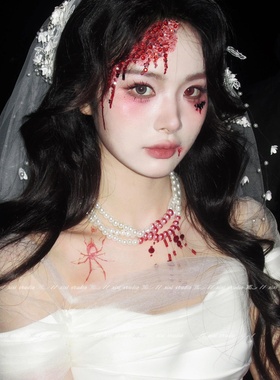 多层血滴珍珠流苏锁骨链个性配饰