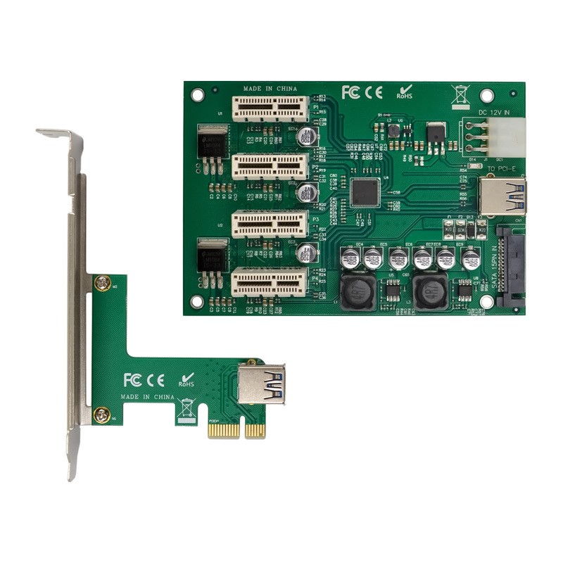 PCI-E ASM1184e分组式转换卡PCI-E x1扩展4xPCIe X1卡槽 即插即用 - 图1