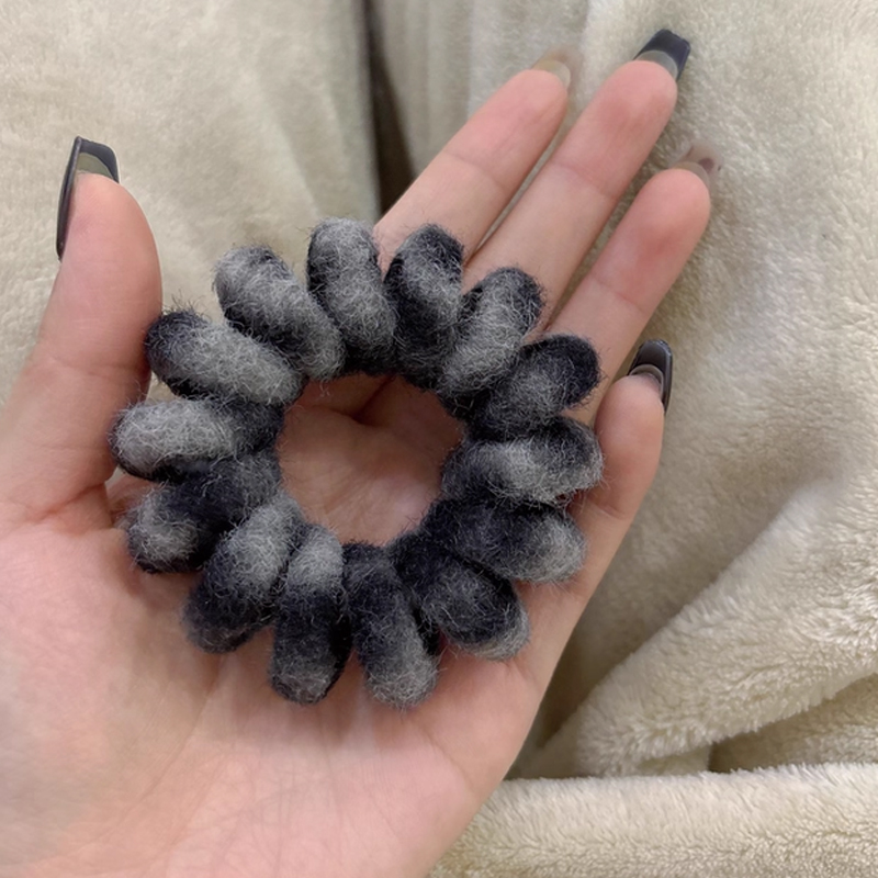 毛绒电话线发圈女高级感高马尾发绳高弹力头绳扎头发皮筋秋冬发饰 - 图2