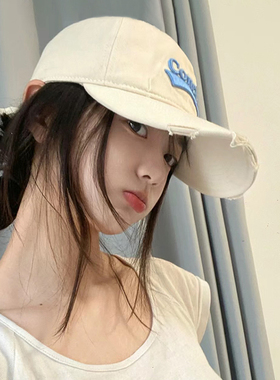 棒球帽子女2026新款时尚潮流夏季宽帽檐破洞韩版百搭大头围鸭舌帽