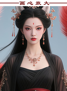 红色九尾狐画像挂画客厅书房背景墙装饰画男狐真身女狐娘娘卷轴画