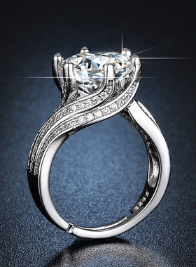 凯丽三世情缘戒指5克拉仿真莫桑石钻戒六爪豪华群镶满钻女士婚a3