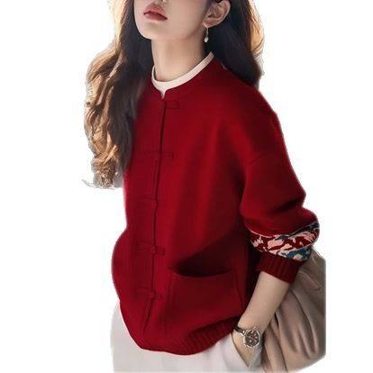 欧关女装新中式国风打底衫女士慵懒风毛衣针织衫秋冬复古立领外套,淘宝优惠券,粉丝福利购,淘宝优惠卷