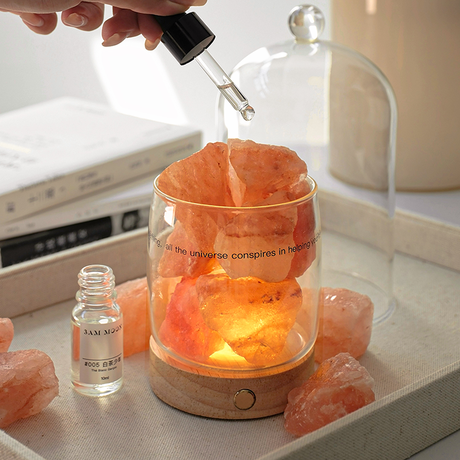 无火香薰精油水晶扩香石香氛卧室持久助眠小夜灯摆件生日礼物礼盒 - 图0