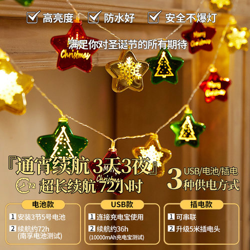 圣诞节装饰品彩灯串灯闪灯店铺橱窗挂饰场景布置圣诞树灯创意挂件 - 图1