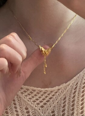 金色铜合金立体蝴蝶流苏锁骨链