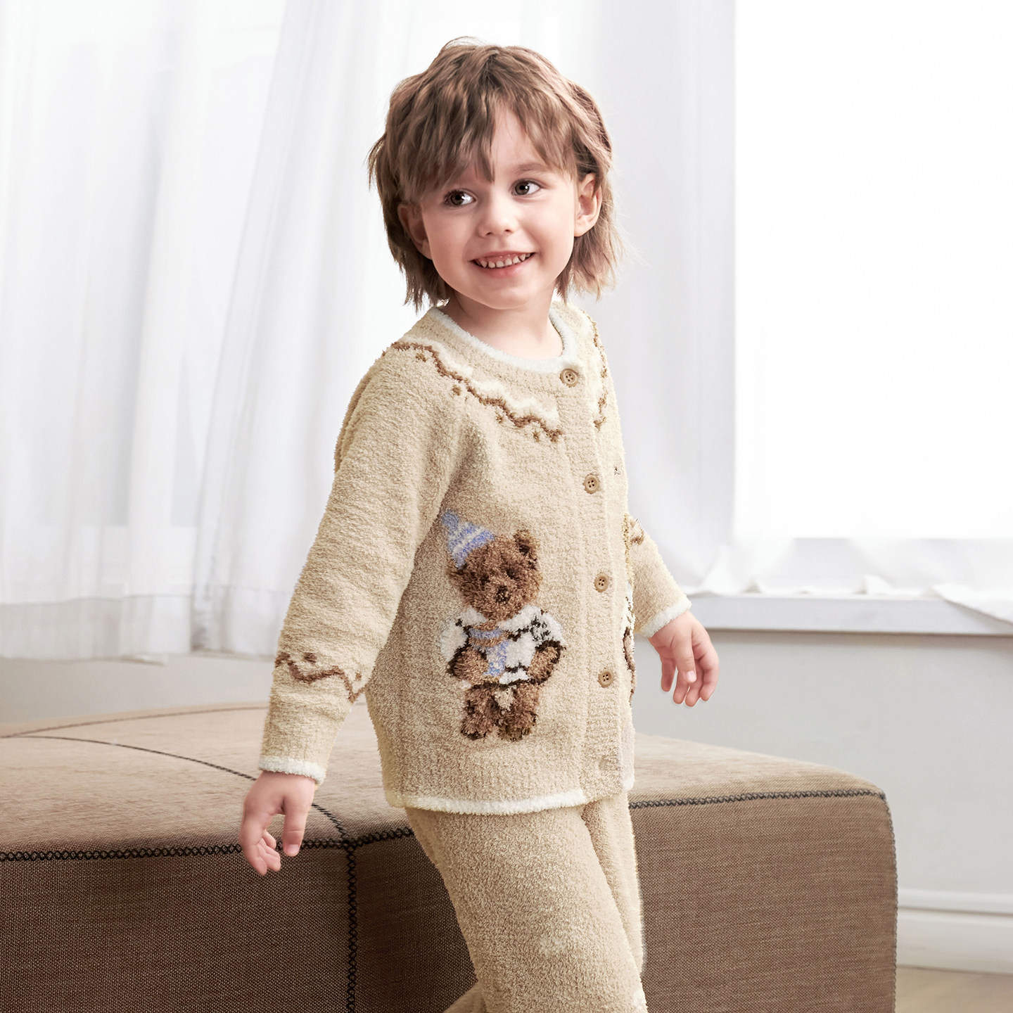 嫚熙儿童家居服半边绒男女宝宝秋冬加厚加绒2025新款保暖睡衣套装,淘宝优惠券,粉丝福利购,淘宝优惠卷