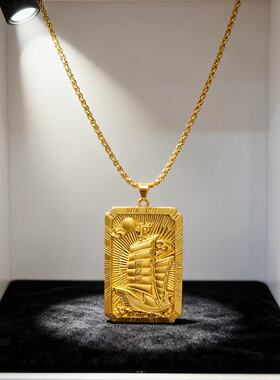 钰垭商贸一帆风顺前程无忧越南沙金男士转运百福久不掉色项链吊a2