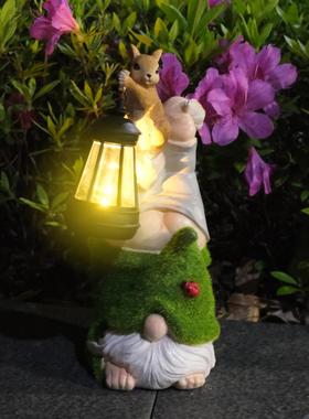 跨境创意翘屁股精灵太阳能户外灯植绒侏儒树脂庭院走廊花园氛围灯