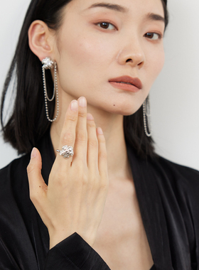 黑刺猬 原创设计气泡花朵系列开口戒指 闪钻锆石甜酷风食指指环