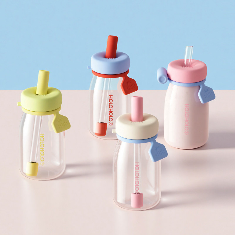 holoholo小奶杯子新款玻璃杯女生办公室高颜值茶水分离杯吸管水杯