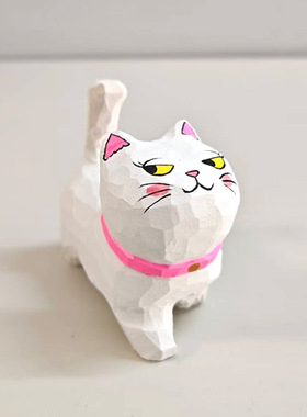 手工木雕猫咪摆件实木手绘可爱小猫桌面装饰治愈系手作动物工艺品