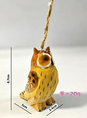 手工木雕猫头鹰挂件原木创意背包装饰品复古文艺麻绳吊饰圣诞礼物