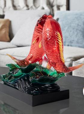 双鱼桌面摆件电视柜酒柜玄关装饰品新房乔迁伴手礼荷堂月色透明鱼