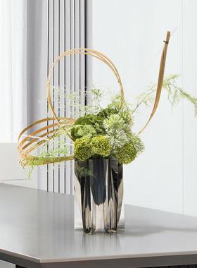 现代简约轻奢不锈钢仿真花售楼处前台样板房餐桌花装饰品花艺摆件