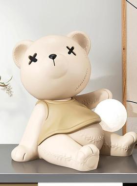 熊公仔落地大型摆件轻奢大理石摆设品客厅沙发旁装饰玄关乔迁新居